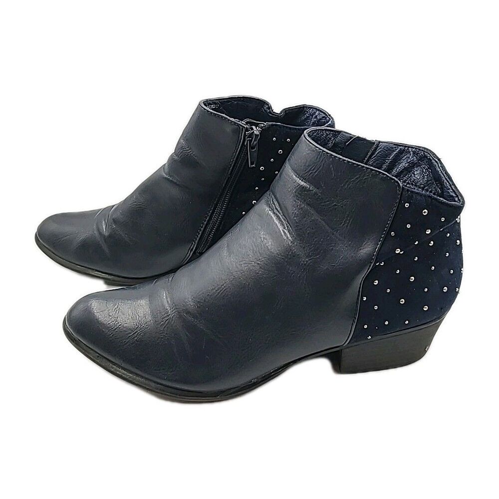 Tiara By Espirit Blue Leather Studded Ankle Boots Womens Size 8.5